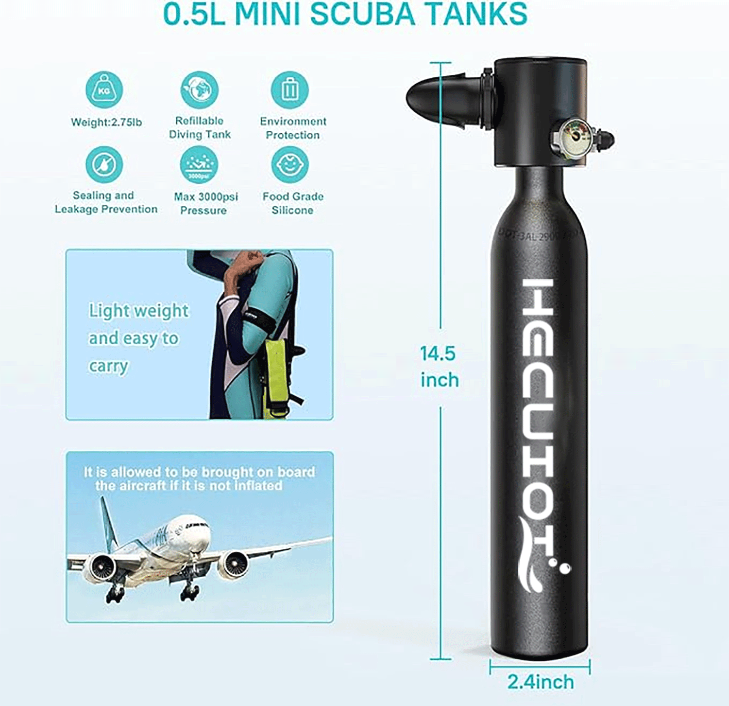 HECUIOI 미니 스쿠버 탱크 다이빙 장비 0.5L  - Aquatic Diving 리뷰 및 가격